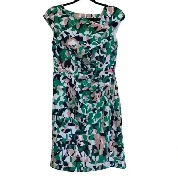 Ann Taylor Geometric Green Dress EUC Size 2 - Picture 1 of 11